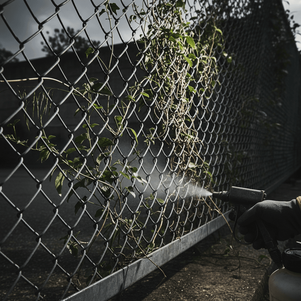 Fence line vegetation spraying