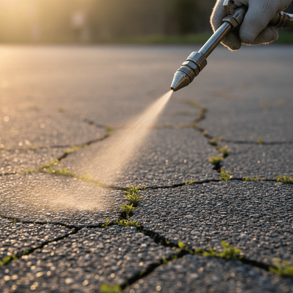 Parking lot crack weed treatment